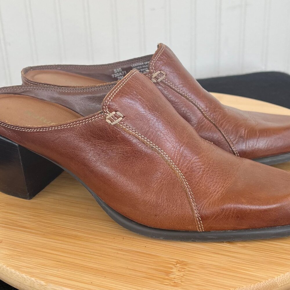 Leather Slip-on Mules Heels Women's Size 7M - Picture 10 of 10